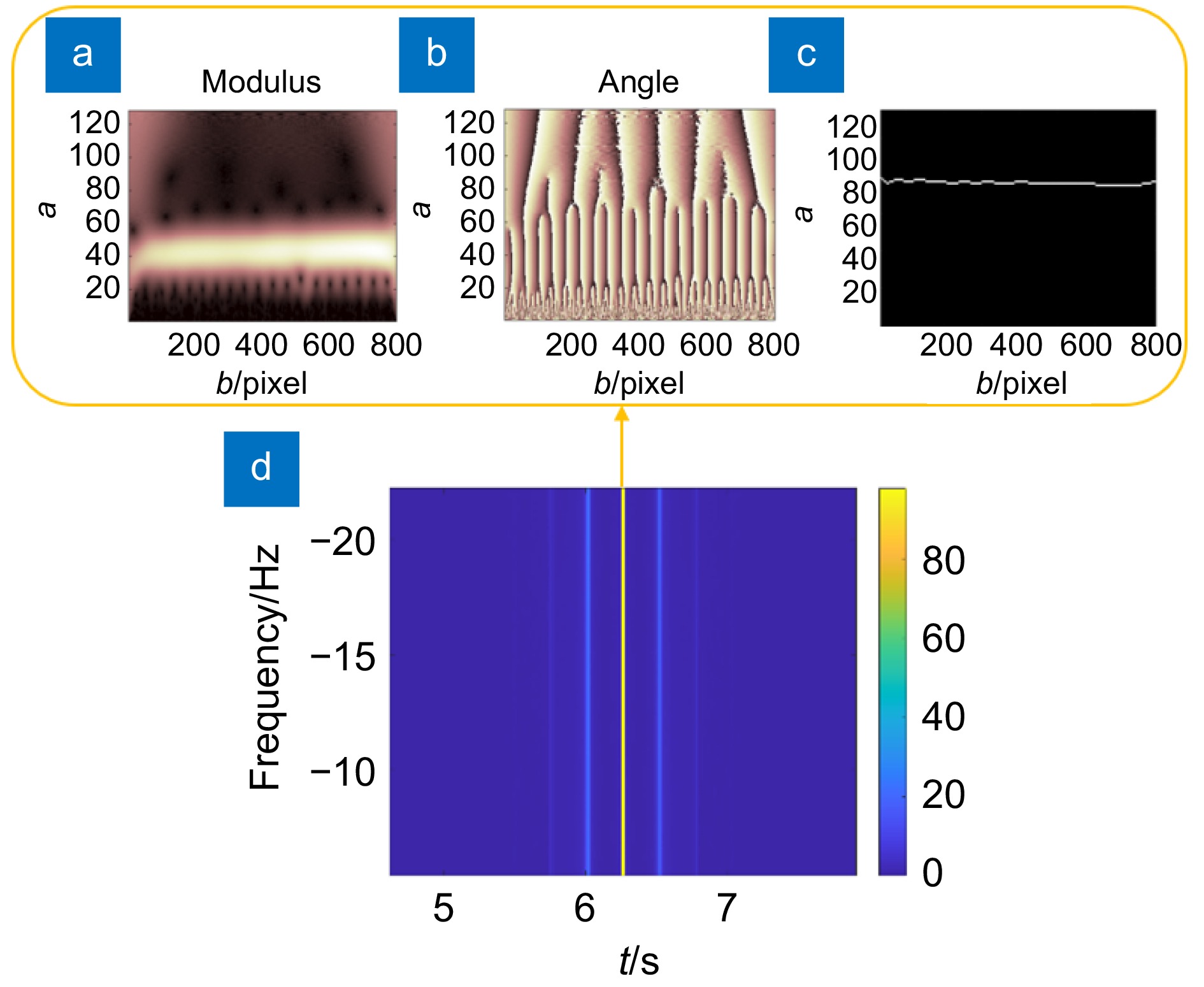 透镜前表面竖直条纹小波变换图。(a)幅值分布图；(b)相位分布图