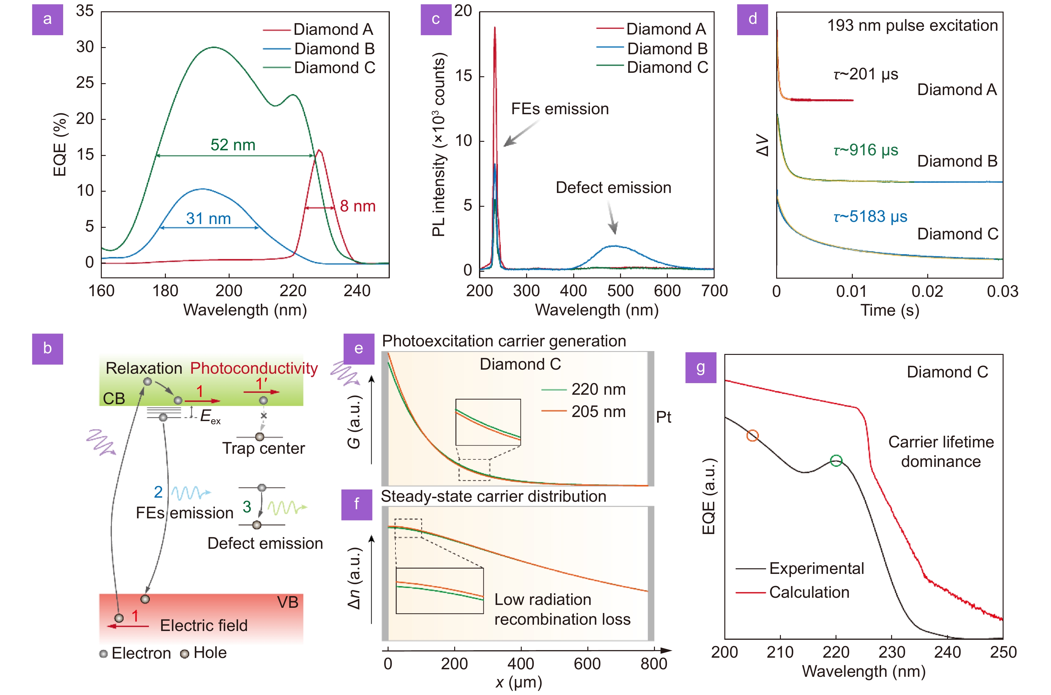 8-nm narrowband photodetection in diamonds